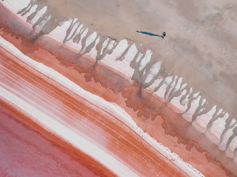 Aerial view of pink lake