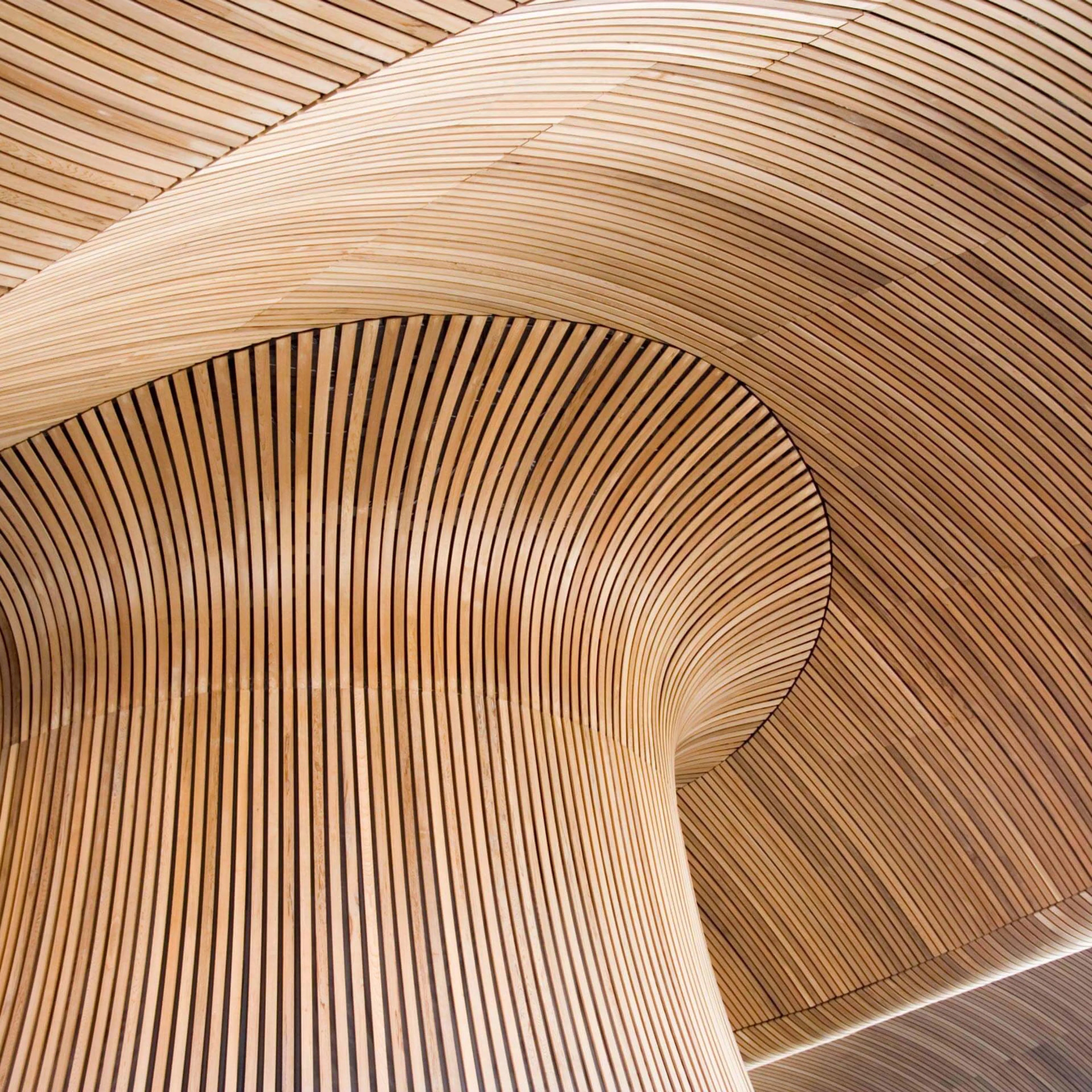 Close up detail of a wooden panelled ceiling